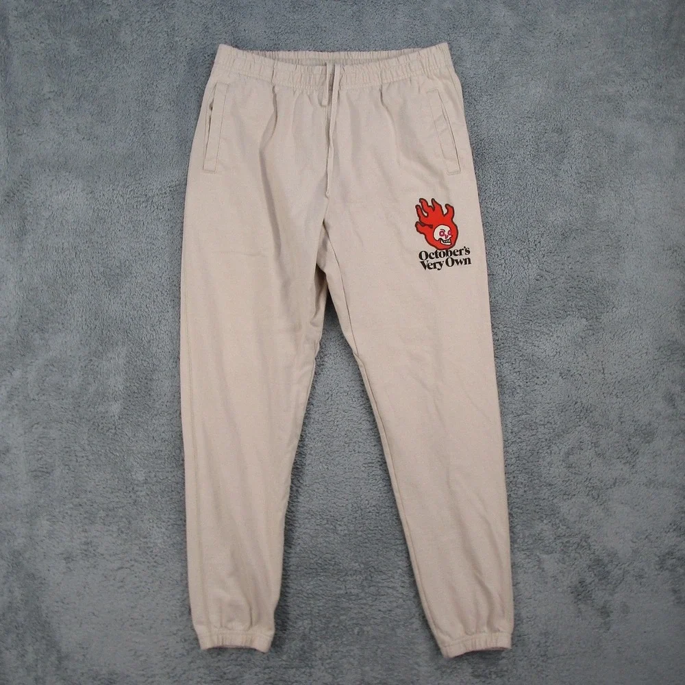 OVO Octobers Very Own Tan Skull Flame Sweatpants Mens Large Made in Canada
